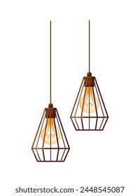 Geometric ceiling pendant light. Interior design, home decor, cozy home concept. Isolated vector illustration.