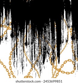 Geometric chain brush line pattern black leopard background abstract texture art print design style