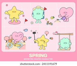 Geometric characters drawn on the theme of Spring