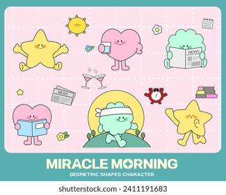 Geometric characters drawn on the theme of Miracle Morning