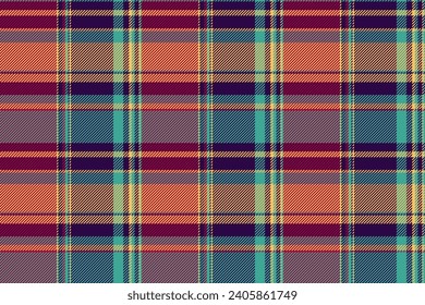 Geometric check fabric textile, colorful vector texture plaid. Nostalgia seamless background pattern tartan in dark and teal color.