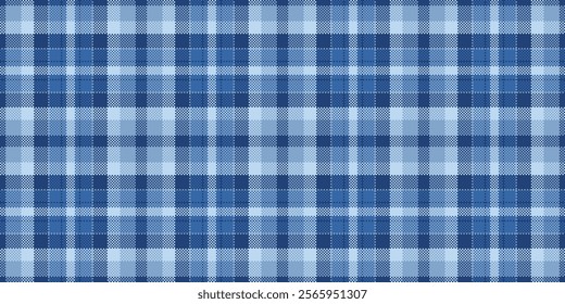 Geometric check texture vector, loft background plaid seamless. Picnic tartan pattern fabric textile in blue and light colors palette.