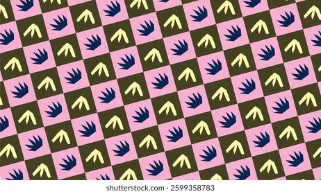 a geometric checkerboard pattern with alternating colors of pink and olive green. 