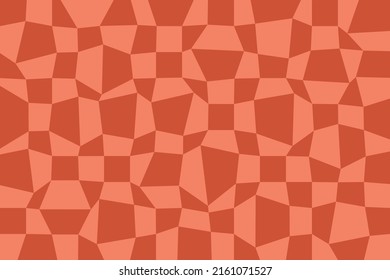 Geometric checkered background. Distorted cells in pink and red colors. Retro vector illustration, groovy backdrop with mosaic.