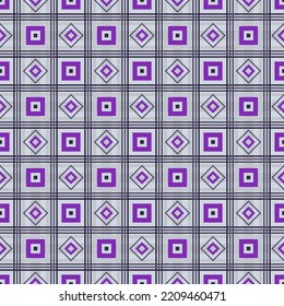 Geometric checkered seamless pattern in grey-purple tones. Horizontal and vertical stripes, rhombuses and squares are arranged in a certain order on a light background. Vector.
