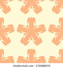 Fondo del vector decorativo abstracto geométrico controlado. Baldosas de mosaico vectorial sin fisuras con fondo de color melocotón tierno y adorno geométrico.