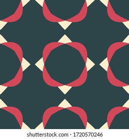Geometric chekered abstract decorative  vector background. Vector mosaic tiles seamless pattern with deep blue color background and geometrical ornament.