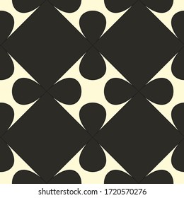 Geometric chekered abstract decorative  vector background. Vector mosaic tiles seamless pattern with black background and white geometrical ornament.