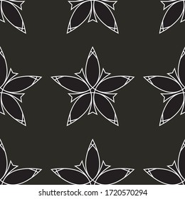 Fondo del vector decorativo abstracto geométrico controlado. Baldosas de mosaico vectorial de fondo negro y adorno geométrico blanco.