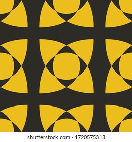 Geometric chekered abstract decorative  vector background. Vector mosaic tiles seamless pattern with yellow background and geometrical ornament.