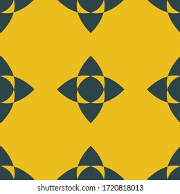 Geometric chekered abstract decorative  vector background. Vector mosaic tiles seamless pattern with yellow background and geometrical ornament.