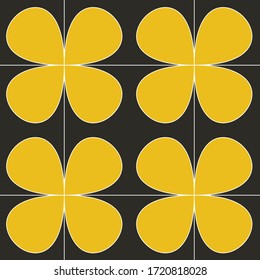 Geometrisches, abgestraktes abstraktes, dekoratives Vektorhintergrund. Vektormosaikfliesen nahtloses Muster mit gelbem Hintergrund und geometrischem Ornament.