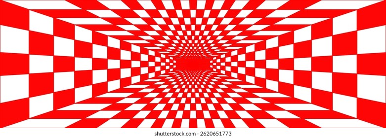 Geometric Chessboard Pattern in Red and White Checkered Design
