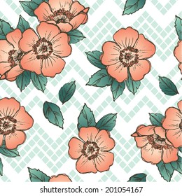 Geometric Chevron Floral - Tropical Seamless Wallpaper