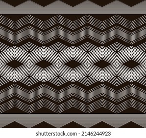 Geometric chevron ornament vector seamless pattern. Abstract black and white geometrical shapes, wavy brush lines ornamental background. 