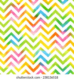 Geometric chevron seamless pattern. Hand drawn watercolor texture. Vector illustration
