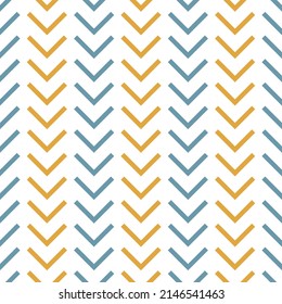 Geometric chevron vector pattern, blue and orange abstract background, seamless repeat.