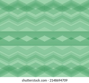 Geometric chevrons, waves, scallops vector seamless pattern. Abstract wavy green grass ornamental background for fashion fabric, interior design textile, mosaic tile print, wallpaper decoration.