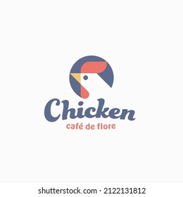 Geometric Chicken abstract logo. Cafe and restaurant vector logo design of chick or rooster with typography.