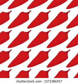 Geometric chili peppers seamless pattern on white background. Pepper hand drawn wallpaper. Design for fabric, textile print, wrapping paper, textile, restaurant menu. Vector illustration
