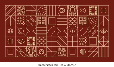 Geometric chinese art deco lines wall art