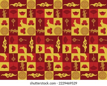 geometric chinese new year background zodiac japanese vector pattern seamless rich red lunar asian