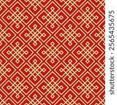 Geometric Chinese ornament seamless pattern. Chinese oriental background. Traditional Asian red and gold tone design. Vector design for wallpaper, wrapping paper, backdrop, fabric, woven and textile.