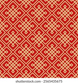 Geometric Chinese ornament seamless pattern. Chinese oriental background. Traditional Asian red and gold tone design. Vector design for wallpaper, wrapping paper, backdrop, fabric, woven and textile.