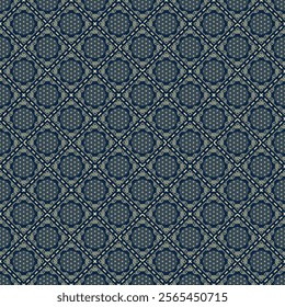 Geometric Chinese ornament seamless pattern. Oriental ornament decor in dark blue and gold color tone. Vector design for background, wallpaper, wrapping paper, carpet, textile, fabric, backdrop, woven