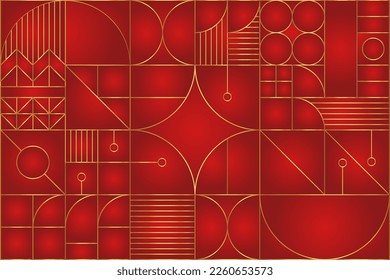 Geometric chinese pattern. Red golden asian luxury ornament. Oriental, japanese background. Eastern vector creative motif. Template for greeting new year, banner, poster and calendar.