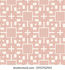 Geometric Chinoiserie seamless pattern vector seamless background. Pink white abstract oriental motif geo design. Symmetrical backdrop. Block line shape maze repeat for print, web, wedding,summer