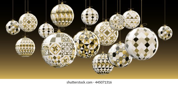 Geometric Christmas Balls full vector greeting card