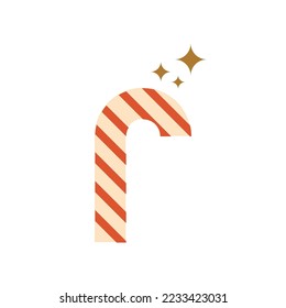Geometric Christmas candy cane element isolated vector. Winter holiday flat geometric cute sweets, lollipop in abstract shape Minimalist New Year decorative illustration.