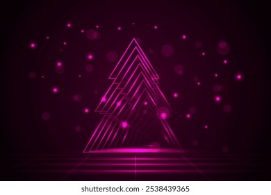 Geometric Christmas design with a vibrant pink neon glow. Ideal for adding a trendy and festive touch to holiday-themed projects, cards, and digital designs.