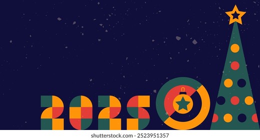 Geometric Christmas divider. New Year tree with holiday 2025 text.