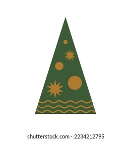 Geometric Christmas element isolated vector. Winter holiday mosaic geometric triangular Christmas tree, drawn in abstract shapes. Minimalist New Year decorative illustration in green color