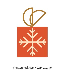 Geometric Christmas element isolated vector. New Year holiday mosaic geometric square, gift, red box, simpleabstract shape. Minimalist New Year decorative illustration