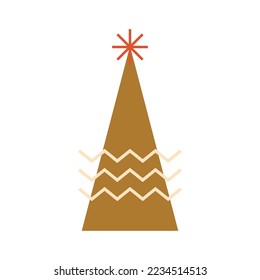 Geometrisches Weihnachtselement, einzelne Vektorgrafik. Winterurlaubsmosaik geometrischer dreieckiger Weihnachtsbaum, gezeichnet in abstrakten Formen. Minimalistische Neujahrsdekorative Illustration in goldener Farbe.