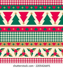 Geometric christmas  elements seamless striped pattern background.