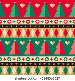 Geometric christmas elements seamless striped pattern background.