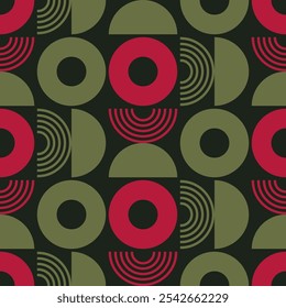 Geometric christmas modern seamless pattern with red and green elements