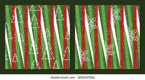 Patrón de navidad geométrica de franjas coloreadas - conjunto vectorial de patrón sin costura. Fondos de tela, papel pintado, carteles, papel de envoltura de regalo, impresión para niños, textiles. 