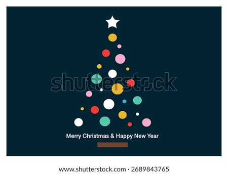 Geometric Christmas pattern: the colorful bubble Christmas tree on a dark blue background 