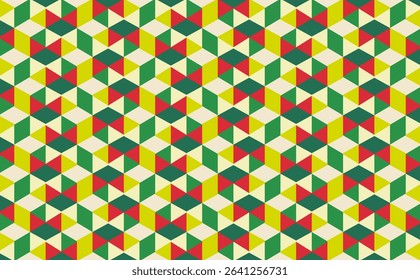 Geometric Christmas Pattern: Seamless Red, Green, and Cream Triangular Design for Festive Wrapping Paper and Backgrounds