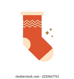 Geometric Christmas red Santa sock icon, isolated vector element. Winter holiday mosaic geometric sock in simple flat style Minimal New Year decorative illustration.