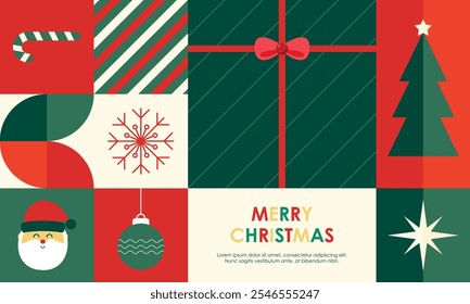 Geometric Christmas Seamless Pattern with Christmas Flat Icons Elements for Wrapping Paper, Background, or Wallpaper