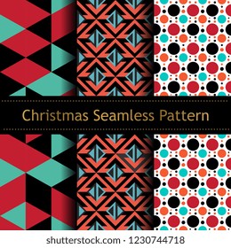 Geometric christmas seamless pattern set collections. Colorful trendy background ready for fashion textile print and wrapping.