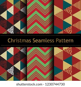 Geometric christmas seamless pattern set collections. Colorful trendy background ready for fashion textile print and wrapping. Vector illustration.