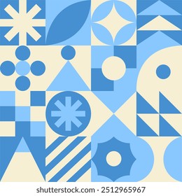 Patrón geométrico de la Navidad sin fisuras. Fondo suizo abstracto de moda. Colores azul y beige. Ilustración vectorial