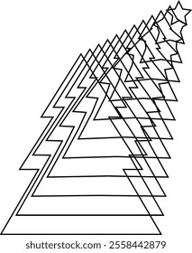 Geometric Christmas tree composed of lines. Modern and minimalist design captures the essence of a festive tree with a geometric twist. Ideal for holiday themed projects, greeting cards, decorations. 
